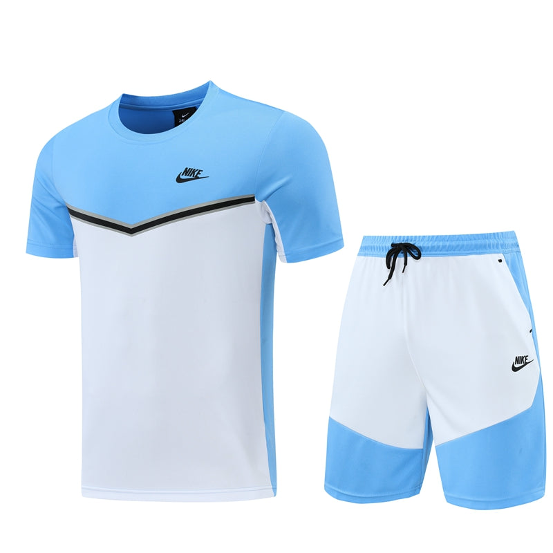 Nike Short + T-shirt White & Light Blue /White